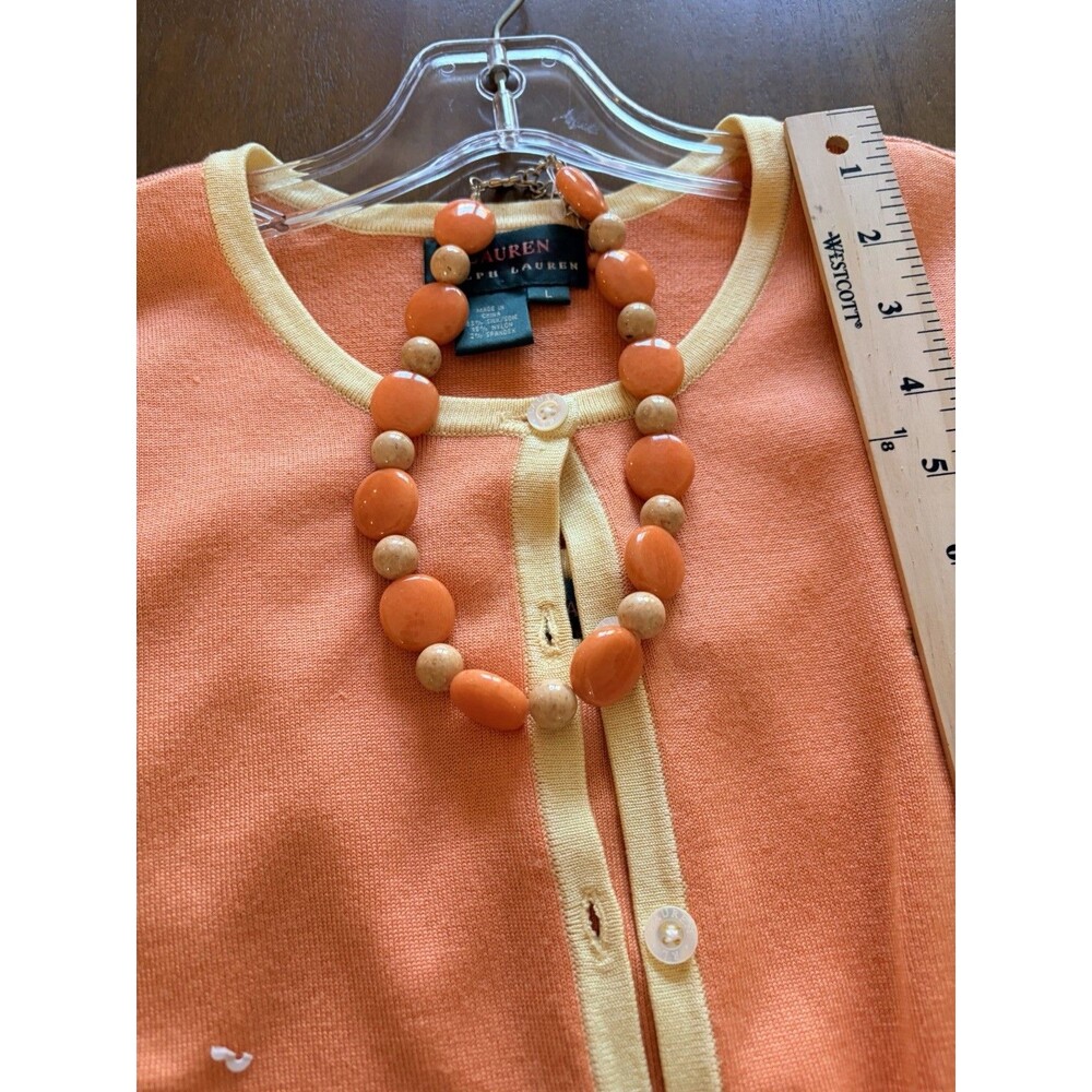 Lauren Ralph Lauren Silk Blend Two set Sweater Set Peach Large W/necklace